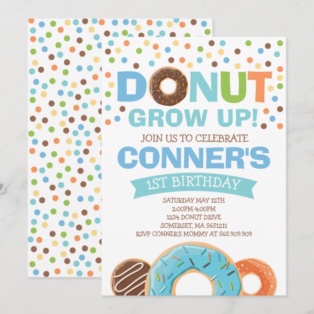 Doughnut Birthday Invitation Doughnut Grow Up Part (Front/Back)
