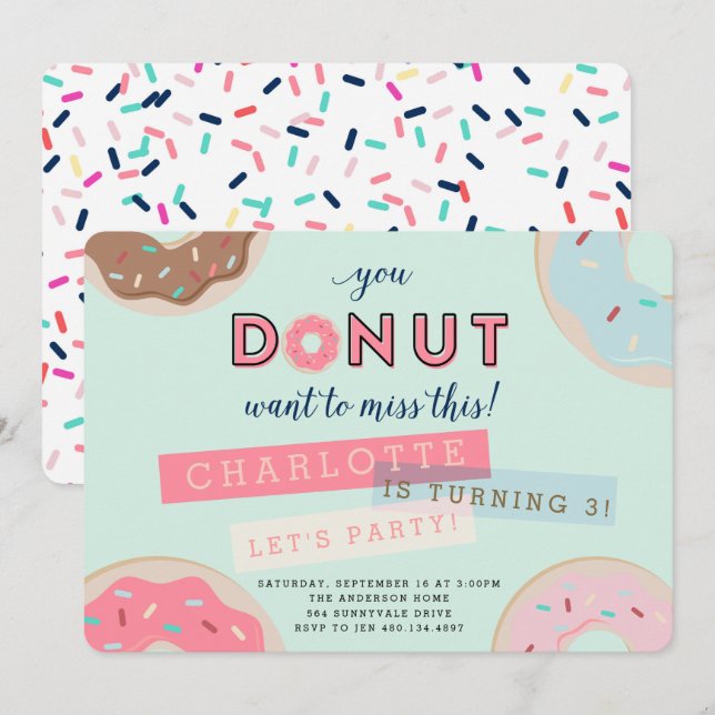 Doughnut Birthday Invitation - Doughnut Miss This  (Front/Back)