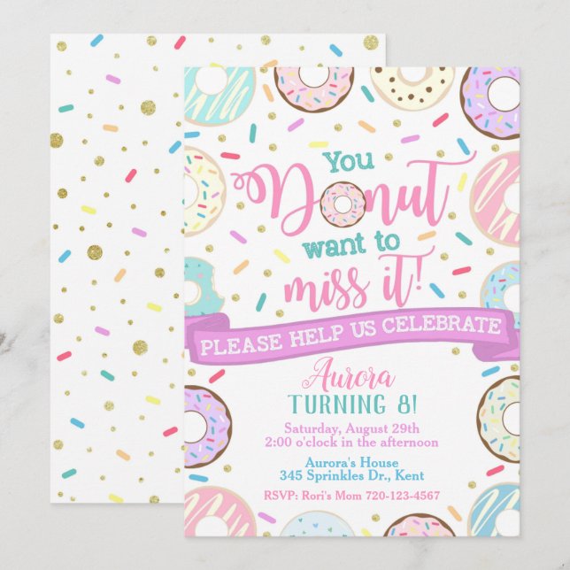 Doughnut Birthday Invitation Doughnut Party (Front/Back)