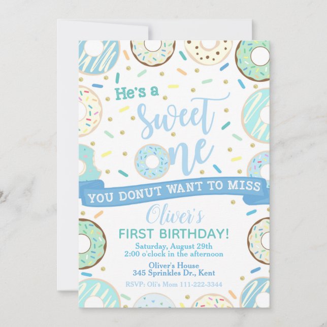 Doughnut Birthday Invitation Sweet One Party (Front)