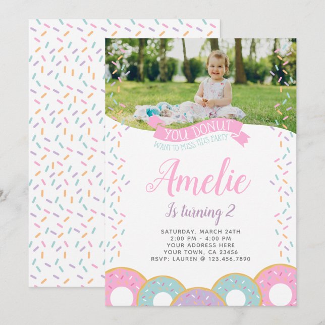 Doughnut Birthday Invitation with photo (Front/Back)