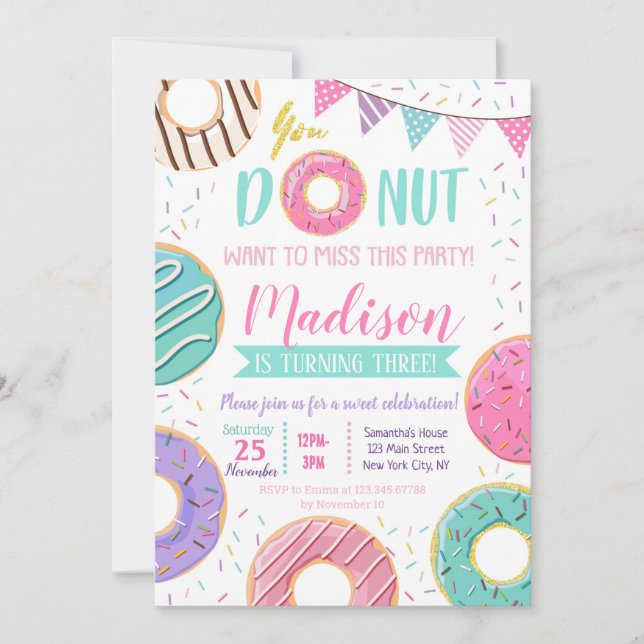 Doughnut Birthday Invitations (Front)
