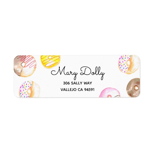 Doughnut birthday kid party return label (Front)