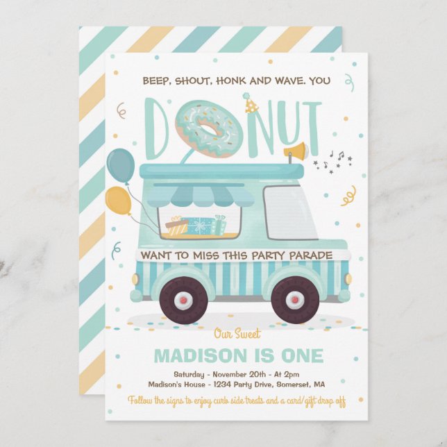 Doughnut Birthday Party Drive By Birthday Parade Invitation (Front/Back)