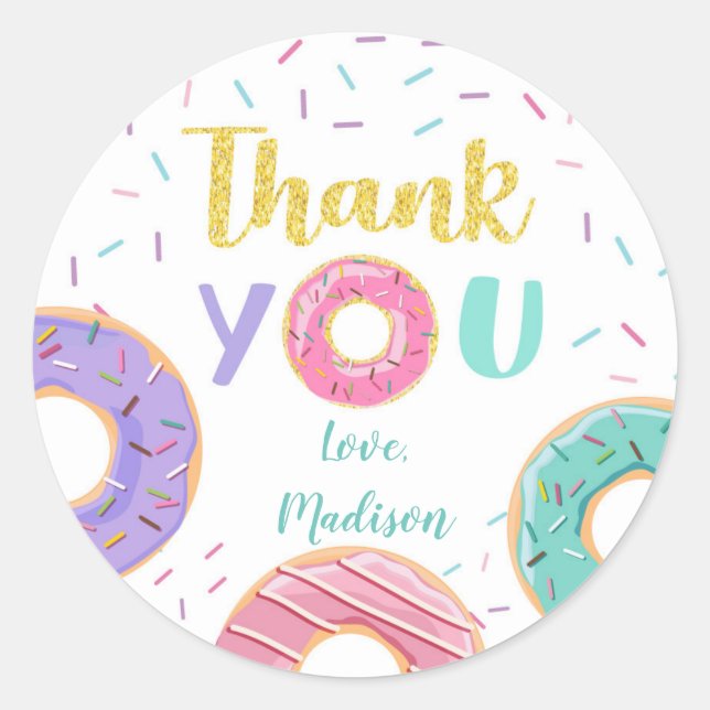 Doughnut Birthday Party Favour Stickers (Front)