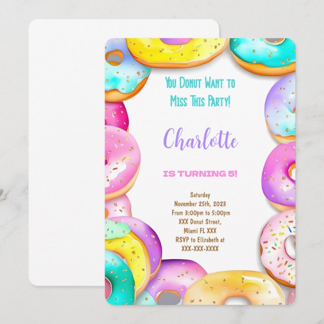 Doughnut Birthday Party Invitation (Front/Back)