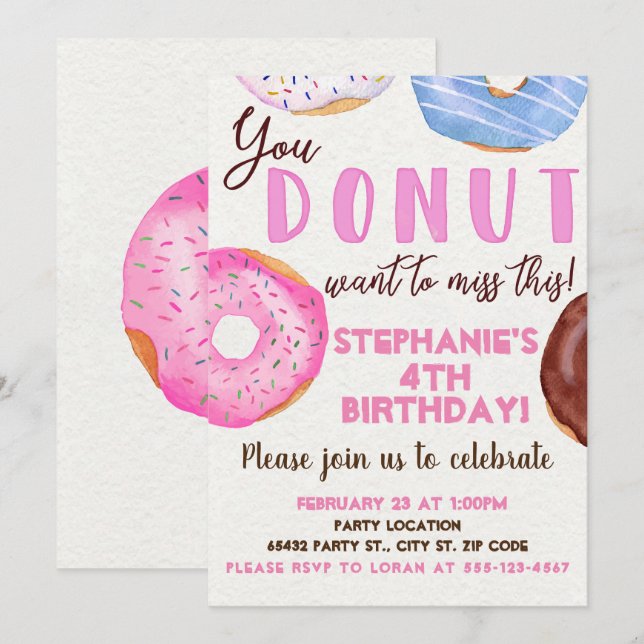 Doughnut Birthday Party Invitation (Front/Back)