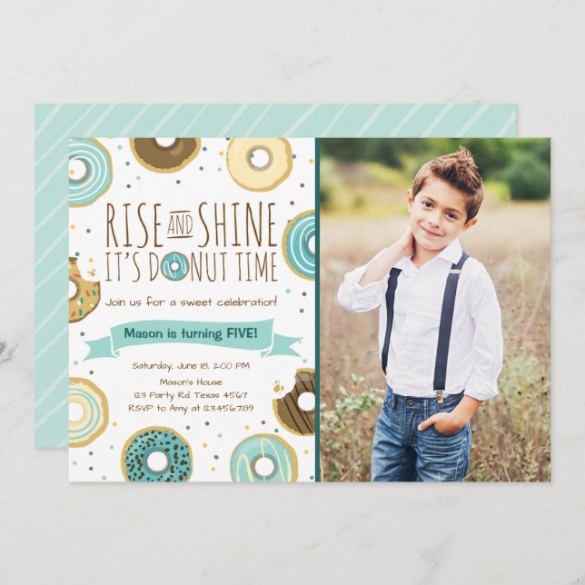 Doughnut Birthday Party Invitation Rise and Shine (Front/Back)