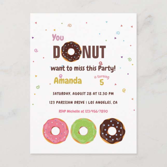 Doughnut Birthday Party Postcard (Front)