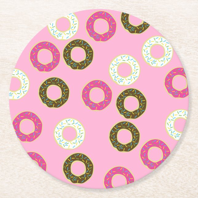 Doughnut Birthday Party Round Paper Coaster (Front)