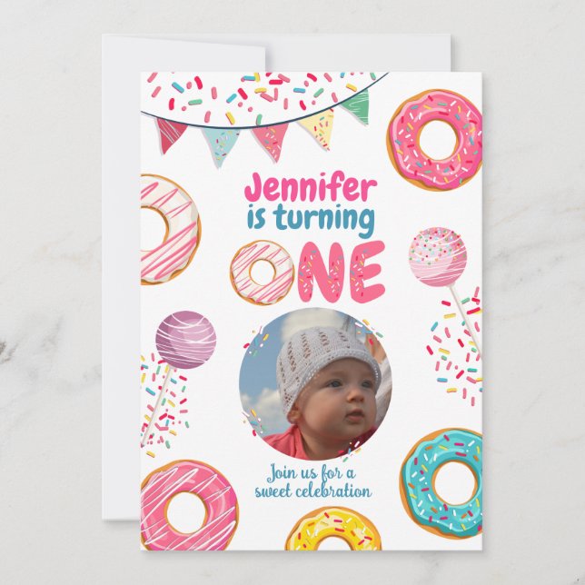 Doughnut Birthday Photo Invitation Sweet ONE (Front)