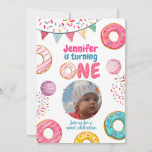 Doughnut Birthday Photo Invitation Sweet ONE