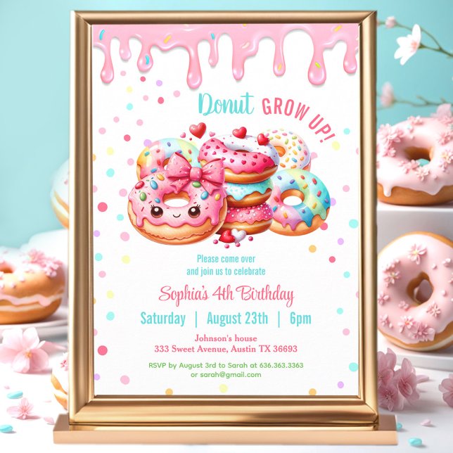 Doughnut Birthday Sweet Cute Pink Colourful Girl Invitation (Donut Birthday Sweet Cute Pink Colorful Girl Invitation)
