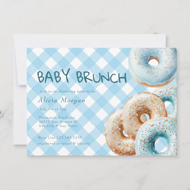 Doughnut | Blue Gingham Boy Baby Shower Invitation (Front)