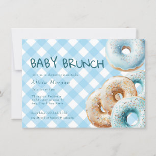 Doughnut   Blue Gingham Boy Baby Shower Invitation