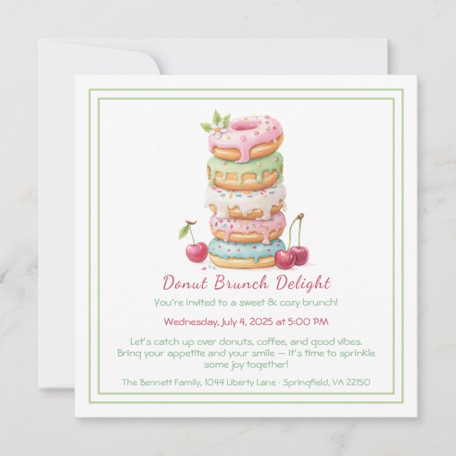 Doughnut Brunch Invitation Colourful Pastry Gather (Front)