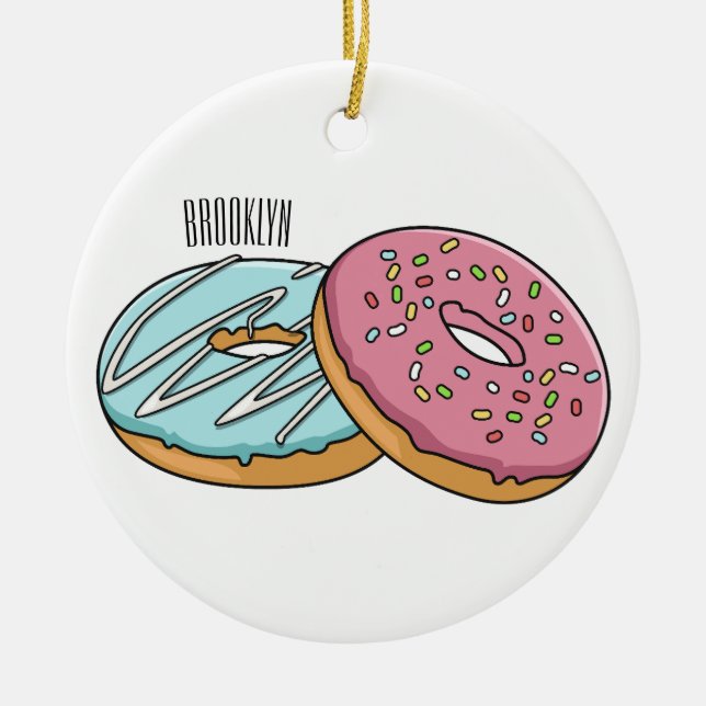 Doughnut cartoon illustration  ceramic ornament (Front)