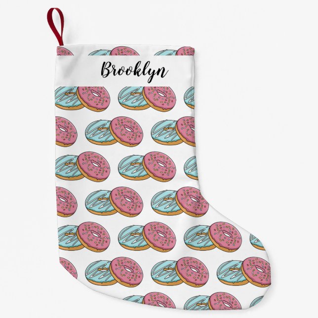 Doughnut cartoon illustration small christmas stocking (Front)