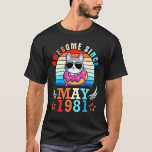 Doughnut Cat Awesome Since May 1981 Happy Birthday T-Shirt