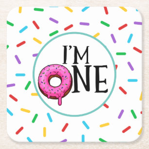 Doughnut Colourful I'm One 1st Birthday  Square Paper Coaster