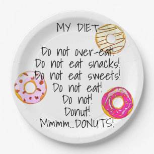 Doughnut Diet Funny Humourous Doughnut Snack Food Paper Plate