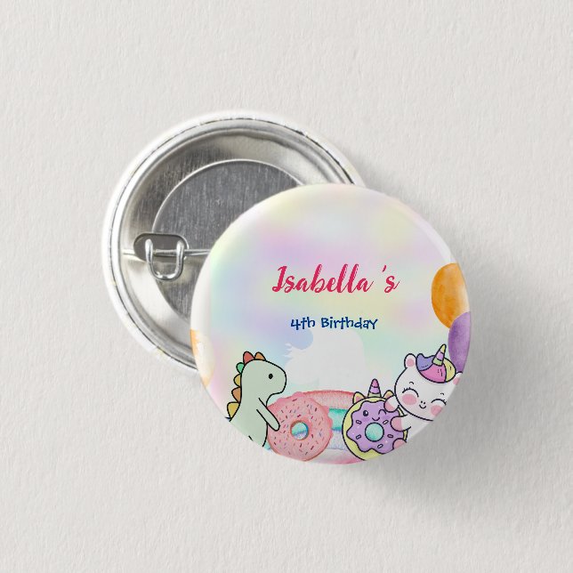 Doughnut Dinosaur Unicorn rainbow Balloon birthdda 1 Inch Round Button (Front & Back)