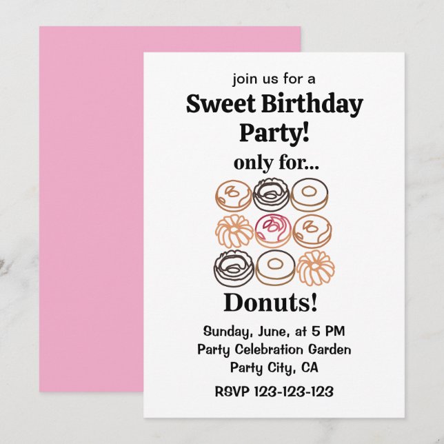 Doughnut Doughnut Funny Sweet Birthday  Invitation (Front/Back)