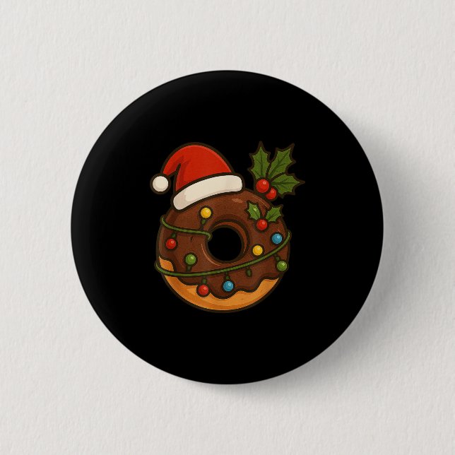 Doughnut Doughnut Merry Xmas Santa Hat Christmas B 2 Inch Round Button (Front)