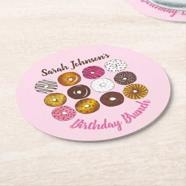 Doughnut Doughnuts Birthday Party Brunch Bake Sale Round Paper Coaster (Angled)