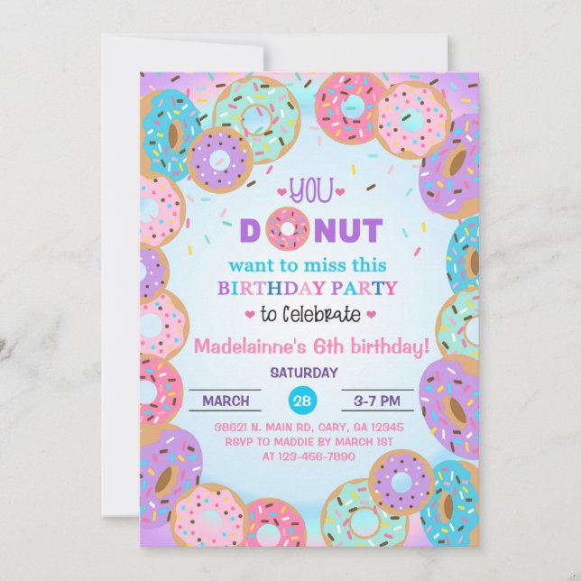 Doughnut, doughnuts, girl 6th birthday invitation. invitation (Front)
