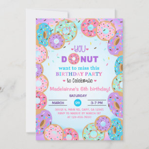 Doughnut, doughnuts, girl 6th birthday invitation. invitation