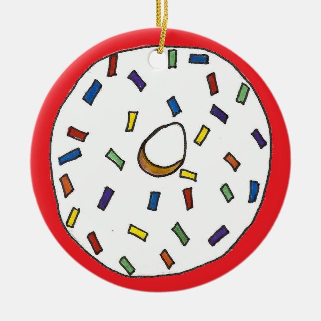 Doughnut Dozen Rainbow Sprinkles Doughnut Pastry Ceramic Ornament (Front)