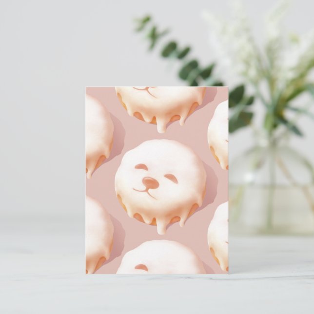 Doughnut Dream: Glazed Smile Pup Repeat Pattern Announcement Postcard (Standing Front)