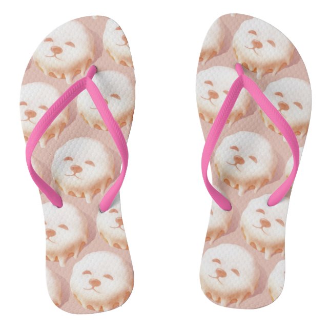Doughnut Dream: Glazed Smile Pup Repeat Pattern Flip Flops (Footbed)