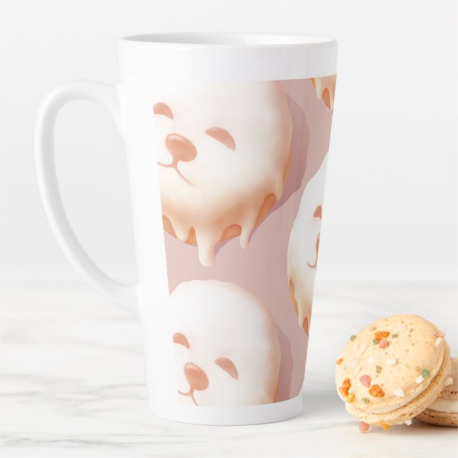 Doughnut Dream: Glazed Smile Pup Repeat Pattern Latte Mug (In Situ)