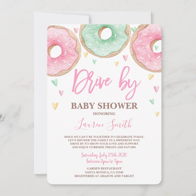 Doughnut Drive by Baby Shower girl Invitation (Front)