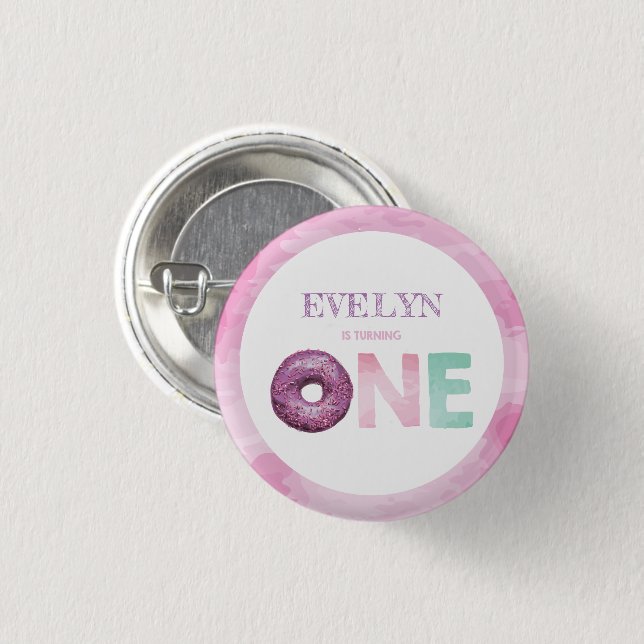 Doughnut First Birthday 1 Inch Round Button (Front & Back)