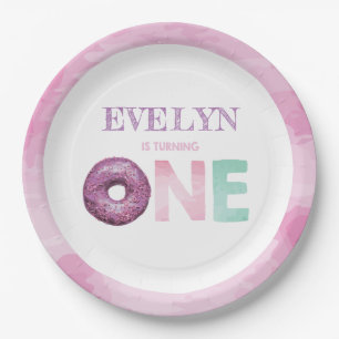Doughnut First Birthday Personalized Paper Plate