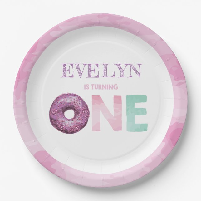 Doughnut First Birthday Personalized Paper Plate (Front)