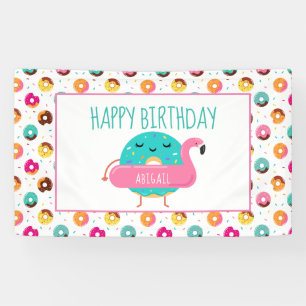 Doughnut Flamingo Birthday Pool Party Personalized Banner