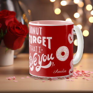 Doughnut Forget I Love You Heart Cute Red & Pink  Two-Tone Coffee Mug