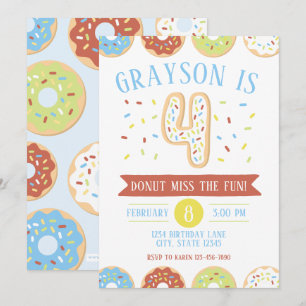 Doughnut Fourth Birthday Invitation