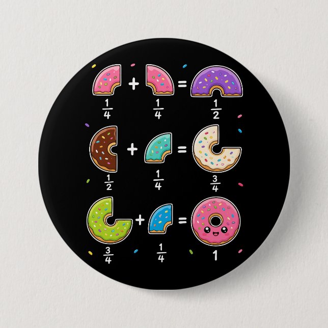 Doughnut Fractions Learning Math Humour 3 Inch Round Button (Front)