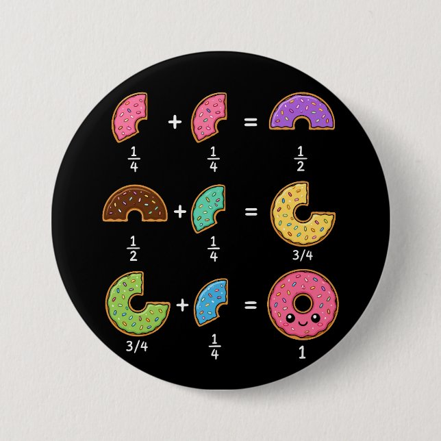 Doughnut Fractions Learning Math Humour 3 Inch Round Button (Front)
