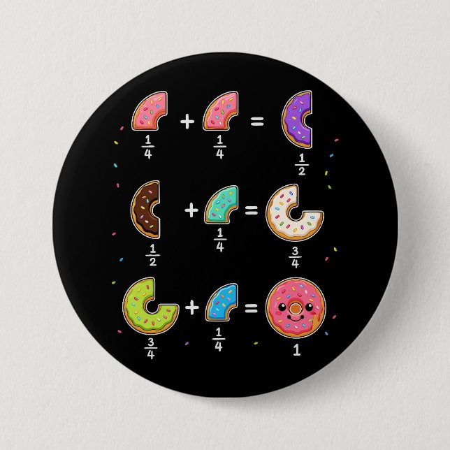 Doughnut Fractions Learning Math Humour 3 Inch Round Button (Front)