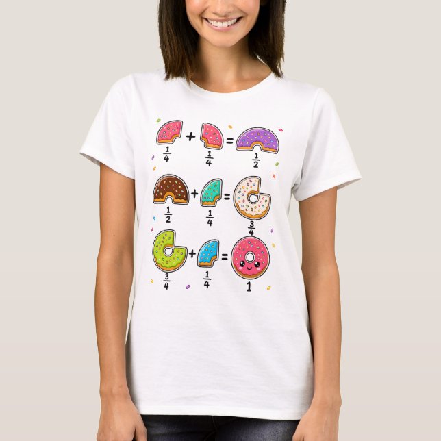 Doughnut Fractions Learning Math Humour T-Shirt (Front)
