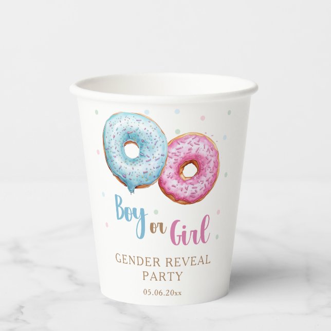 Doughnut Gender Reveal Boy Or Girl Party Paper Cups (Front)