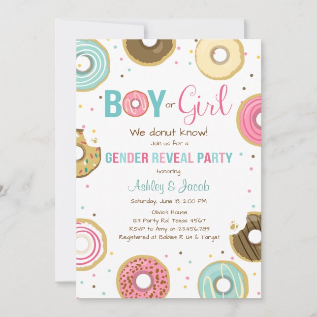 Doughnut Gender Reveal Invitation Boy or Girl He S (Front)
