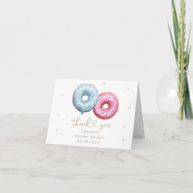 Doughnut Gender Reveal Thank You Card (Front)