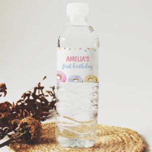 Doughnut Girl Birthday Water Bottle Label